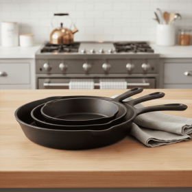 Set of Three Cast Iron Frying Pans Set of Three Cast Iron Frying Pans