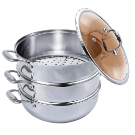 Tier Heavy Duty Stainless Steel Food Steamer Vegetable Pot Stackable Pan Insert with Glass Lid Tier Heavy Duty Stainless Steel Food Steamer Vegetable Pot Stackable Pan Insert with Glass Lid