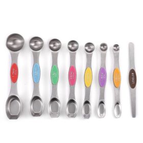 Set Of 8; Magnetic Measuring Spoon Set; Double Sided Stainless Steel Measuring Spoons; Fits In Spice Jars; Stackable Teaspoons; For Measuring Dry And Set Of 8; Magnetic Measuring Spoon Set; Double Sided Stainless Steel Measuring Spoons; Fits In Spice Jars; Stackable Teaspoons; For Measuring Dry And