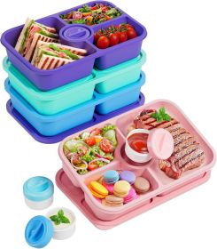 4 Pcs Bento Snack Box Containers, 4 Compartment Divided Stackable Food Storage Containers with Lids, Meal Prep Lunch Container with Sauce Cups 4 Pcs Bento Snack Box Containers, 4 Compartment Divided Stackable Food Storage Containers with Lids, Meal Prep Lunch Container with Sauce Cups