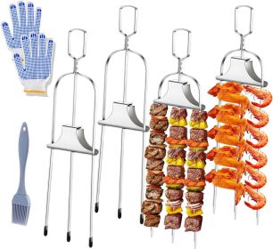 4PCS Kabob Skewers for Grilling, 14'' Stainless Steel Kebab Skewers, 3 Prong Metal Grill Skewer 4PCS Kabob Skewers for Grilling, 14'' Stainless Steel Kebab Skewers, 3 Prong Metal Grill Skewer