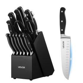 VEVOR Kitchen Knife Set with Block and Sharpener, 15 Piece High Carbon Stainless Steel Sharp Knife Set, Kitchen Cutlery with Crack-Resistant Handle VEVOR Kitchen Knife Set with Block and Sharpener, 15 Piece High Carbon Stainless Steel Sharp Knife Set, Kitchen Cutlery with Crack-Resistant Handle