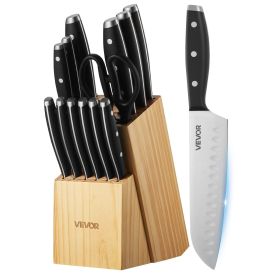 VEVOR Kitchen Knife Set with Block and Sharpener, 15 Piece High Carbon Stainless Steel Sharp Knife Set, Kitchen Cutlery with Ergonomic Handle VEVOR Kitchen Knife Set with Block and Sharpener, 15 Piece High Carbon Stainless Steel Sharp Knife Set, Kitchen Cutlery with Ergonomic Handle