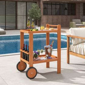 2 Tier Rolling Serving Cart with Wine Bottle Holders and 2 Rubber Wheels 2 Tier Rolling Serving Cart with Wine Bottle Holders and 2 Rubber Wheels