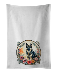 Norwegian Elkhound and Flowers Kitchen Towel Set of 2