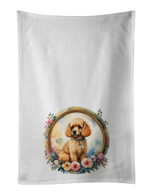 Poodle and Flowers Kitchen Towel Set of 2