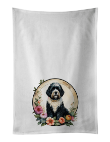 Portuguese Water Dog and Flowers Kitchen Towel Set of 2