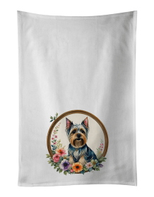 Silky Terrier and Flowers Kitchen Towel Set of 2