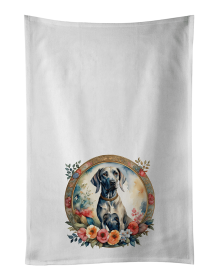 Weimaraner and Flowers Kitchen Towel Set of 2