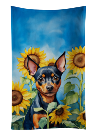 Miniature Pinscher in Sunflowers Kitchen Towel