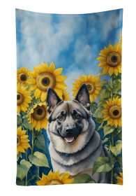 Norwegian Elkhound in Sunflowers Kitchen Towel