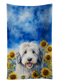 Old English Sheepdog in Sunflowers Kitchen Towel