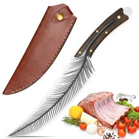 Viking Knife - 13.8 Inch Full Tang Boning Knife With 8.5 Inch Feather Blade & Leather Sheath - Sharp Hand-Forged 7Cr17MOV Real Carbon Steel