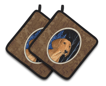 Starry Night Dachshund Pair of Pot Holders