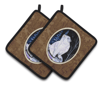 Starry Night American Eskimo Pair of Pot Holders