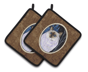 Starry Night Cat - Birman Pair of Pot Holders