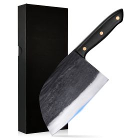 Serbian Chef Knife 6.7 Inch - High Carbon Steel Meat Cleaver - Professional Japanese Full Tang Hammered Cutting Knife For Kitchen Camping BBQ