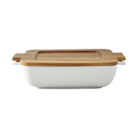Ceramic Oven to Table Serveware Dish with Acacia Lid, 13.39 x 9.06 x 3.39 in Ceramic Oven to Table Serveware Dish with Acacia Lid, 13.39 x 9.06 x 3.39 in