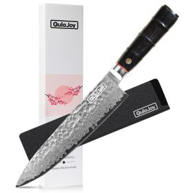 Japanese Chef Knife 8 Inch,67 Layers Damascus VG-10 Steel Core,Professional Hammered Kitchen Knife,Handcrafted With Ergonomic Bamboo Shape Han (Color: Black)