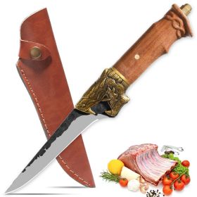 Boning Knife - Hand Forged Camping Knife 7Cr17MOV Blade - Dragon Head Handle And Leather Sheath - Unique Dragon Style - Viking Knife For Hunti (Option: Fillet Knife)