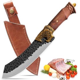 Boning Knife - Hand Forged Camping Knife 7Cr17MOV Blade - Dragon Head Handle And Leather Sheath - Unique Dragon Style - Viking Knife For Hunti (Option: Butcher Knife)