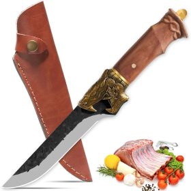 Boning Knife - Hand Forged Camping Knife 7Cr17MOV Blade - Dragon Head Handle And Leather Sheath - Unique Dragon Style - Viking Knife For Hunti (Option: Boning Knife)