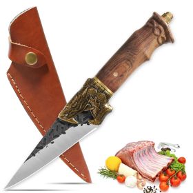 Boning Knife - Hand Forged Camping Knife 7Cr17MOV Blade - Dragon Head Handle And Leather Sheath - Unique Dragon Style - Viking Knife For Hunti (Option: Multiuse Knife)