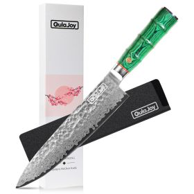 8 Inch Japanese Chef Knife,67 Layers Damascus VG-10 Steel Core,Professional Hammered Kitchen Knife,Handcrafted With Ergonomic Bamboo Shape Han (Option: Chef Knife Green)