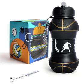 Sports Water Bottle, Silicone Collapsible Spherical Drinking Mug, Leak-proof Squeezable Shockproof, Basketball Soccer Baseball Billiards Volleyball Go (Option: C)